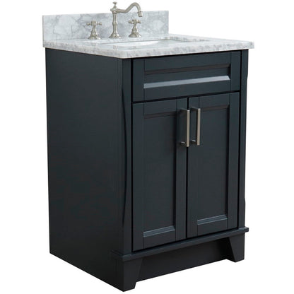 Bellaterra Home Terni 25" 2-Door 1-Drawer Dark Gray Freestanding Vanity Set With Ceramic Undermount Rectangular Sink and White Carrara Marble Top