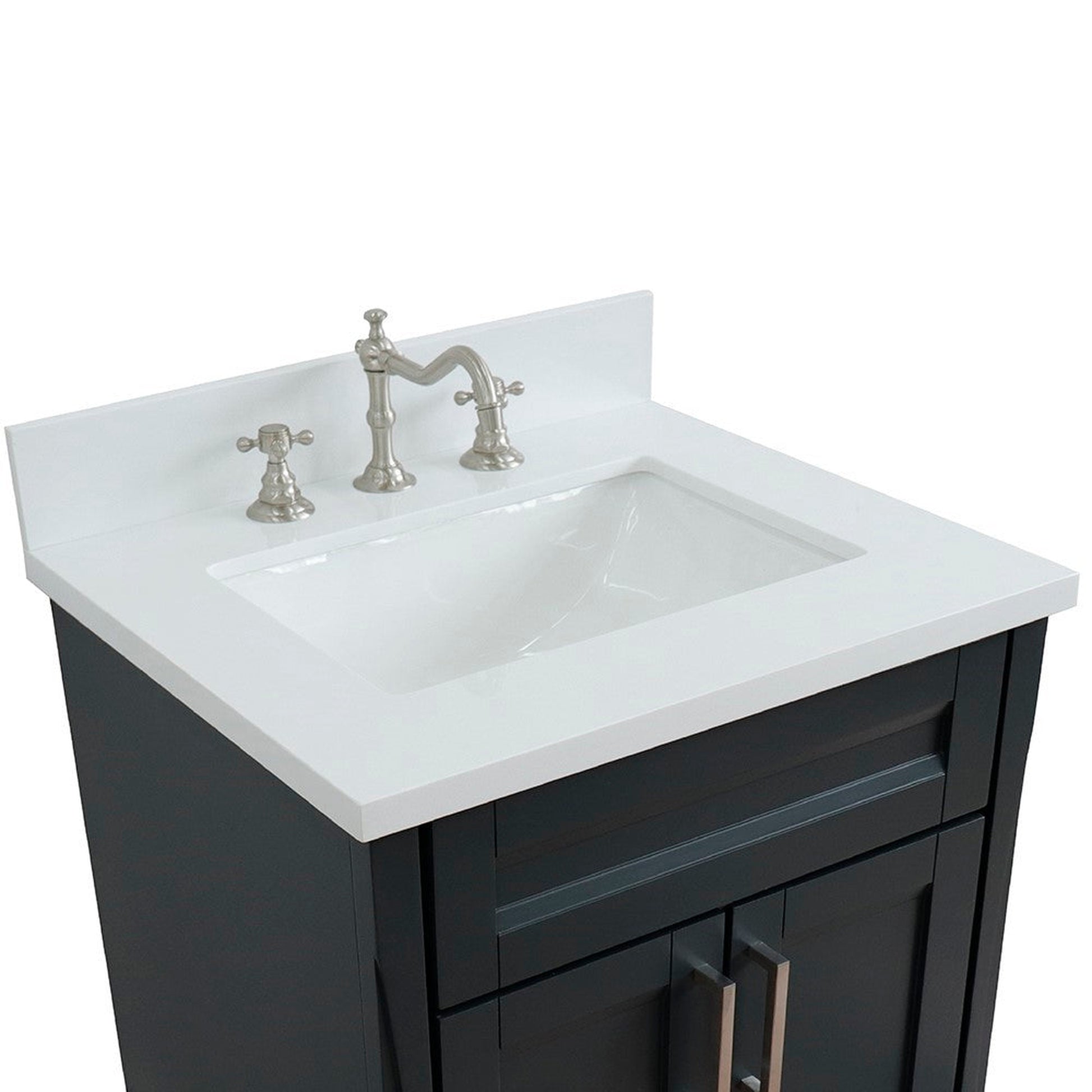 Bellaterra Home Terni 25" 2-Door 1-Drawer Dark Gray Freestanding Vanity Set With Ceramic Undermount Rectangular Sink and White Quartz Top