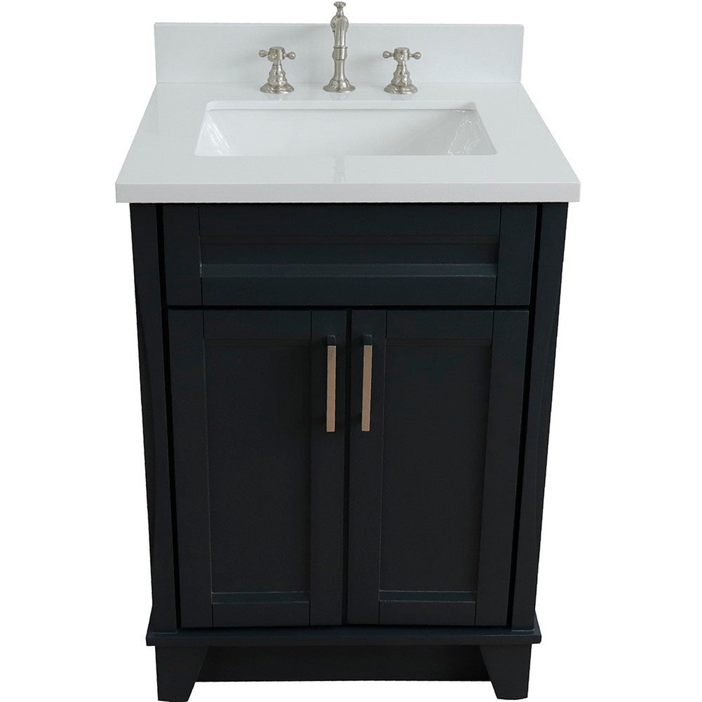 Bellaterra Home Terni 25" 2-Door 1-Drawer Dark Gray Freestanding Vanity Set With Ceramic Undermount Rectangular Sink and White Quartz Top