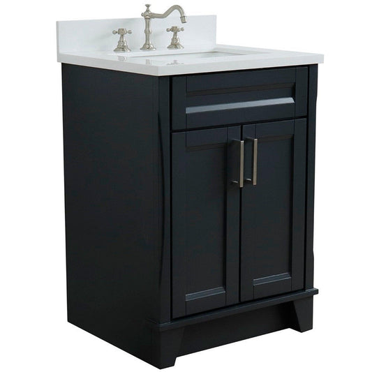 Bellaterra Home Terni 25" 2-Door 1-Drawer Dark Gray Freestanding Vanity Set With Ceramic Undermount Rectangular Sink and White Quartz Top