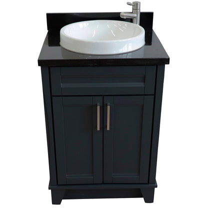 Bellaterra Home Terni 25" 2-Door 1-Drawer Dark Gray Freestanding Vanity Set With Ceramic Vessel Sink and Black Galaxy Granite Top