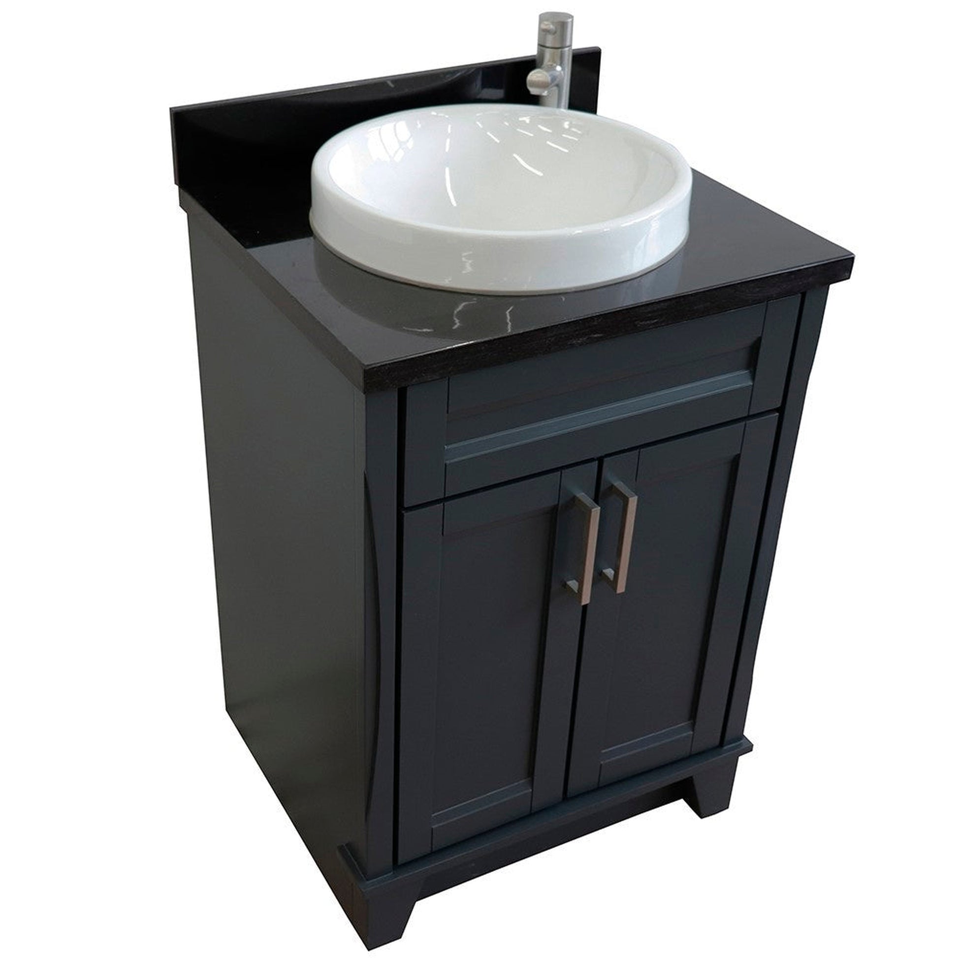 Bellaterra Home Terni 25" 2-Door 1-Drawer Dark Gray Freestanding Vanity Set With Ceramic Vessel Sink and Black Galaxy Granite Top