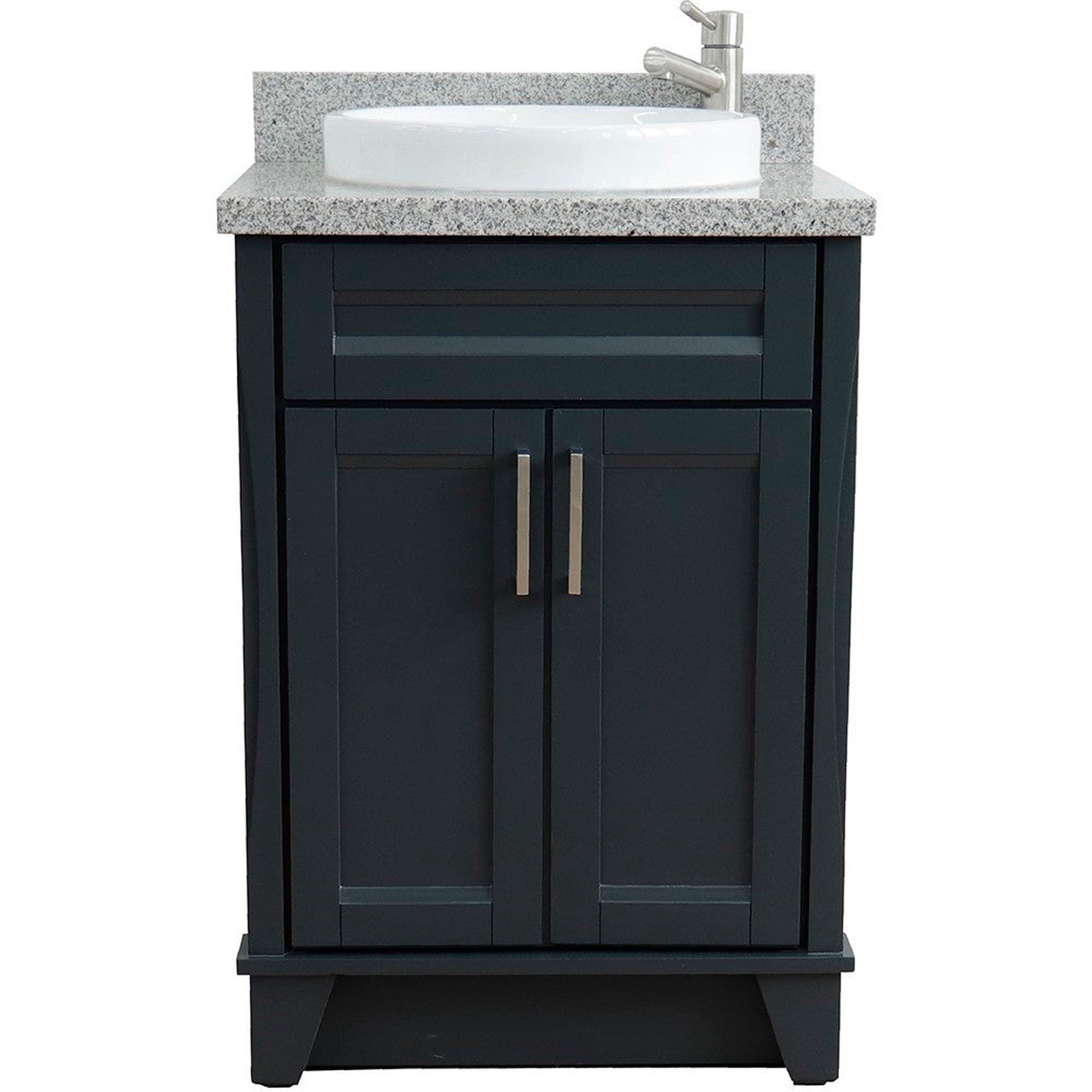 Bellaterra Home Terni 25" 2-Door 1-Drawer Dark Gray Freestanding Vanity Set With Ceramic Vessel Sink and Gray Granite Top