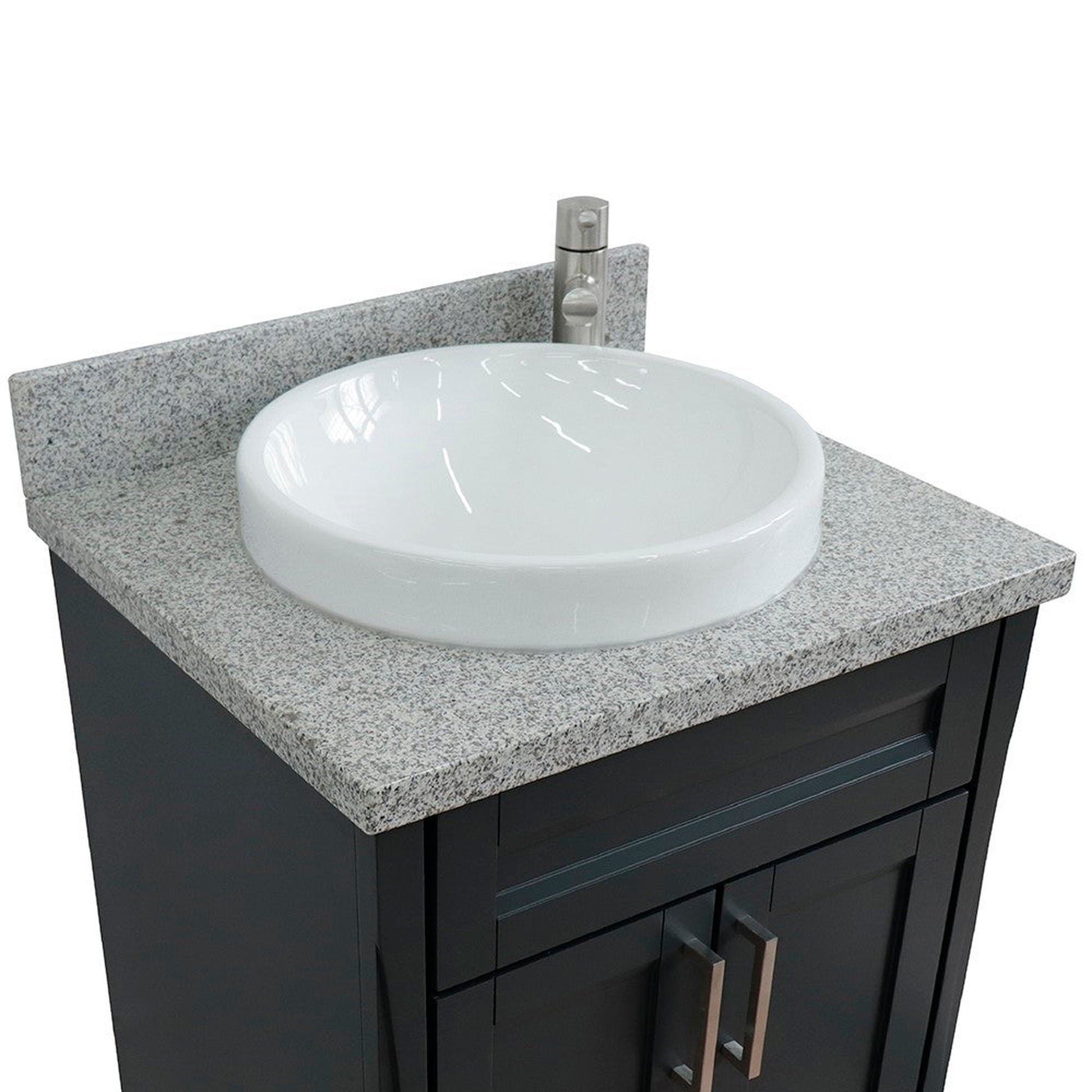 Bellaterra Home Terni 25" 2-Door 1-Drawer Dark Gray Freestanding Vanity Set With Ceramic Vessel Sink and Gray Granite Top