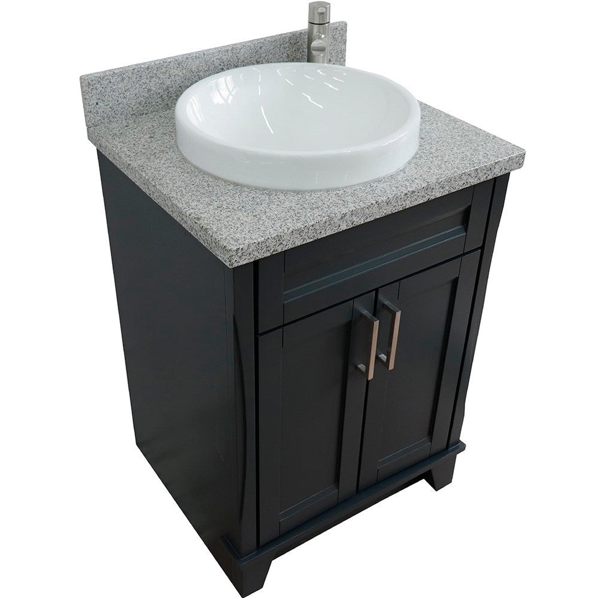 Bellaterra Home Terni 25" 2-Door 1-Drawer Dark Gray Freestanding Vanity Set With Ceramic Vessel Sink and Gray Granite Top