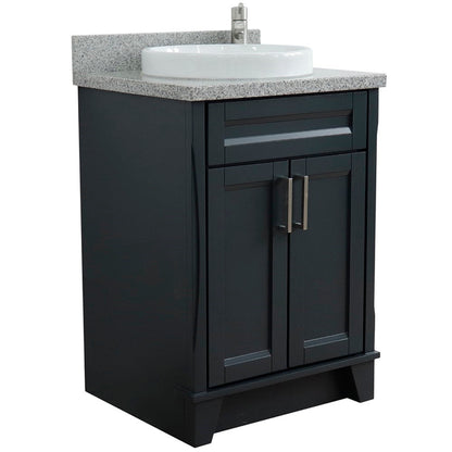 Bellaterra Home Terni 25" 2-Door 1-Drawer Dark Gray Freestanding Vanity Set With Ceramic Vessel Sink and Gray Granite Top