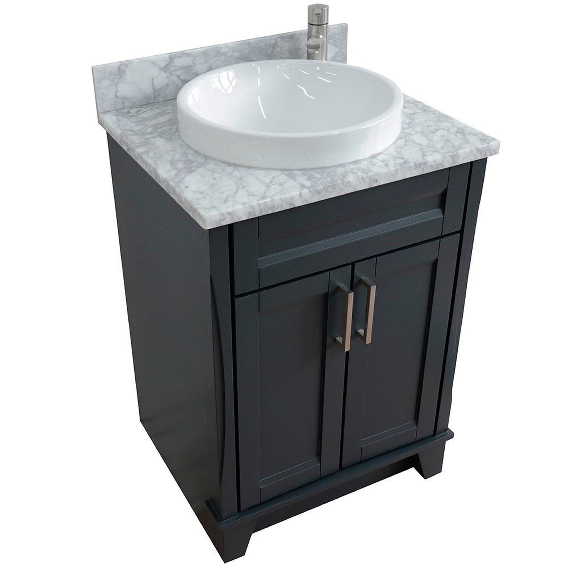 Bellaterra Home Terni 25" 2-Door 1-Drawer Dark Gray Freestanding Vanity Set With Ceramic Vessel Sink and White Carrara Marble Top