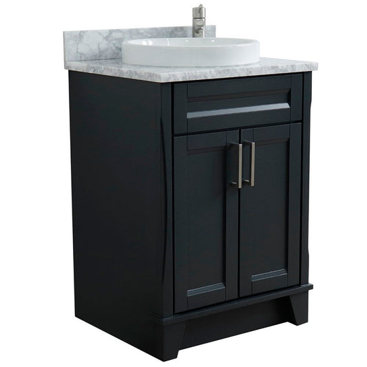 Bellaterra Home Terni 25" 2-Door 1-Drawer Dark Gray Freestanding Vanity Set With Ceramic Vessel Sink and White Carrara Marble Top