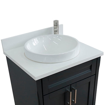 Bellaterra Home Terni 25" 2-Door 1-Drawer Dark Gray Freestanding Vanity Set With Ceramic Vessel Sink and White Quartz Top