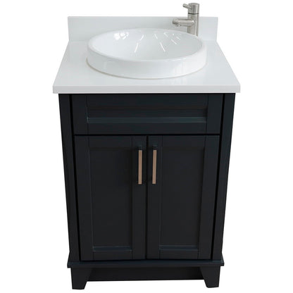 Bellaterra Home Terni 25" 2-Door 1-Drawer Dark Gray Freestanding Vanity Set With Ceramic Vessel Sink and White Quartz Top