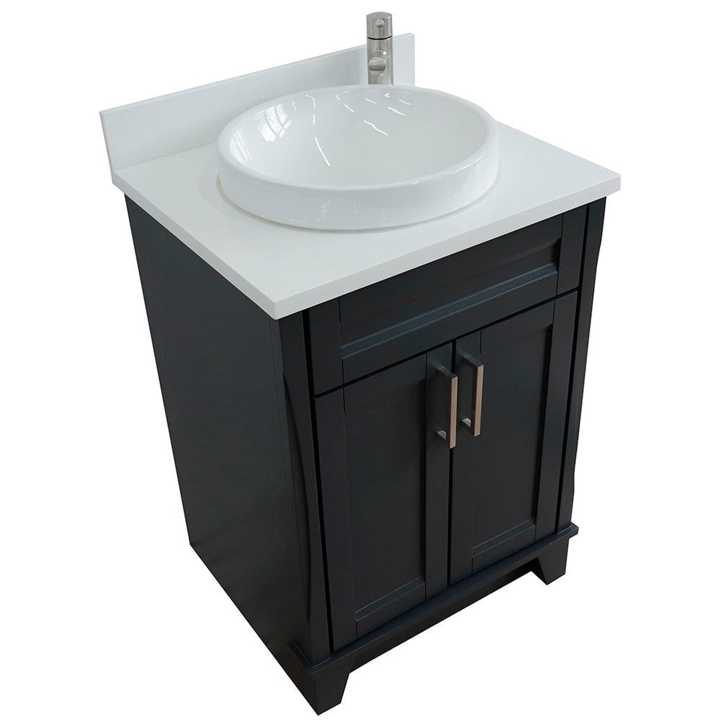 Bellaterra Home Terni 25" 2-Door 1-Drawer Dark Gray Freestanding Vanity Set With Ceramic Vessel Sink and White Quartz Top