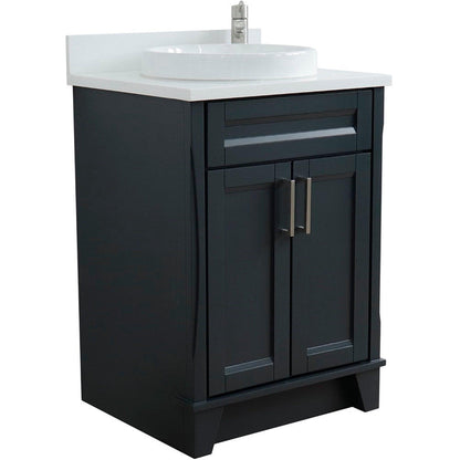 Bellaterra Home Terni 25" 2-Door 1-Drawer Dark Gray Freestanding Vanity Set With Ceramic Vessel Sink and White Quartz Top