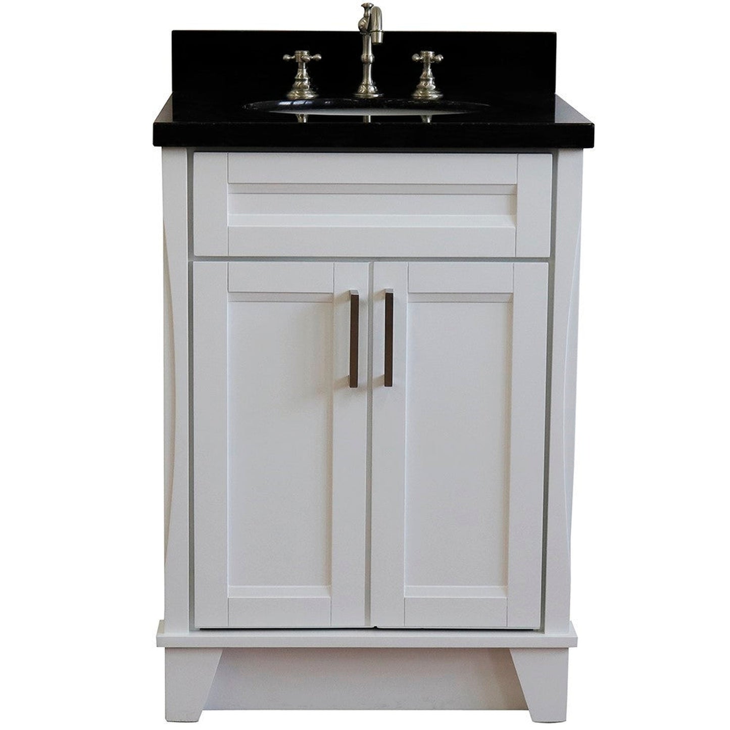 Bellaterra Home Terni 25" 2-Door 1-Drawer White Freestanding Vanity Set With Ceramic Undermount Oval Sink and Black Galaxy Granite Top