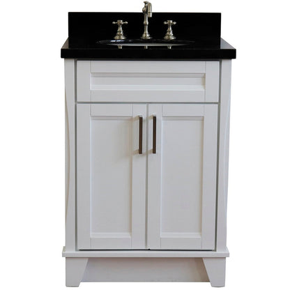 Bellaterra Home Terni 25" 2-Door 1-Drawer White Freestanding Vanity Set With Ceramic Undermount Oval Sink and Black Galaxy Granite Top