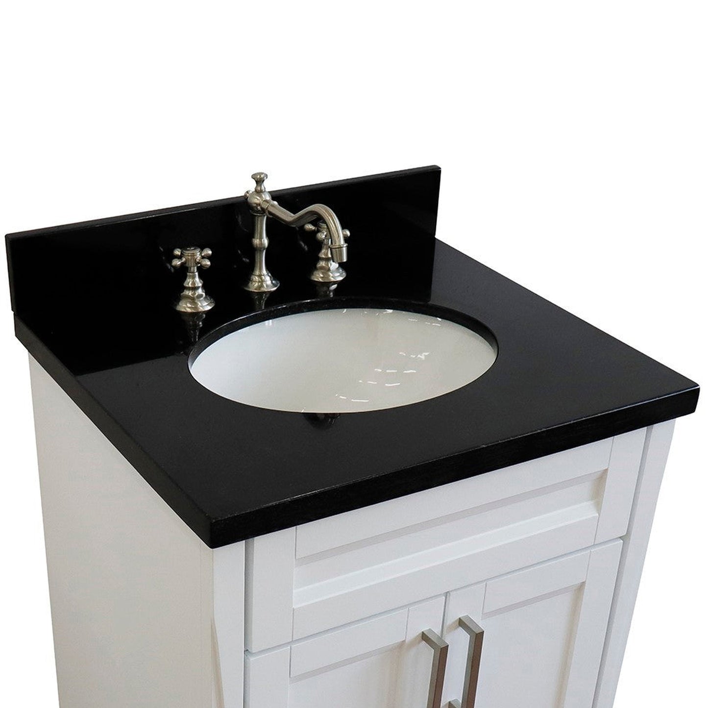 Bellaterra Home Terni 25" 2-Door 1-Drawer White Freestanding Vanity Set With Ceramic Undermount Oval Sink and Black Galaxy Granite Top