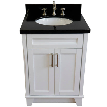 Bellaterra Home Terni 25" 2-Door 1-Drawer White Freestanding Vanity Set With Ceramic Undermount Oval Sink and Black Galaxy Granite Top