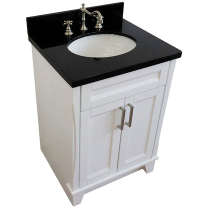 Bellaterra Home Terni 25" 2-Door 1-Drawer White Freestanding Vanity Set With Ceramic Undermount Oval Sink and Black Galaxy Granite Top