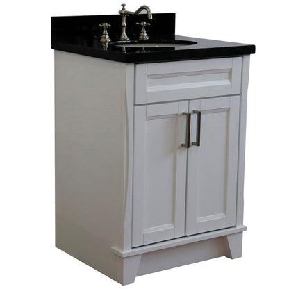 Bellaterra Home Terni 25" 2-Door 1-Drawer White Freestanding Vanity Set With Ceramic Undermount Oval Sink and Black Galaxy Granite Top