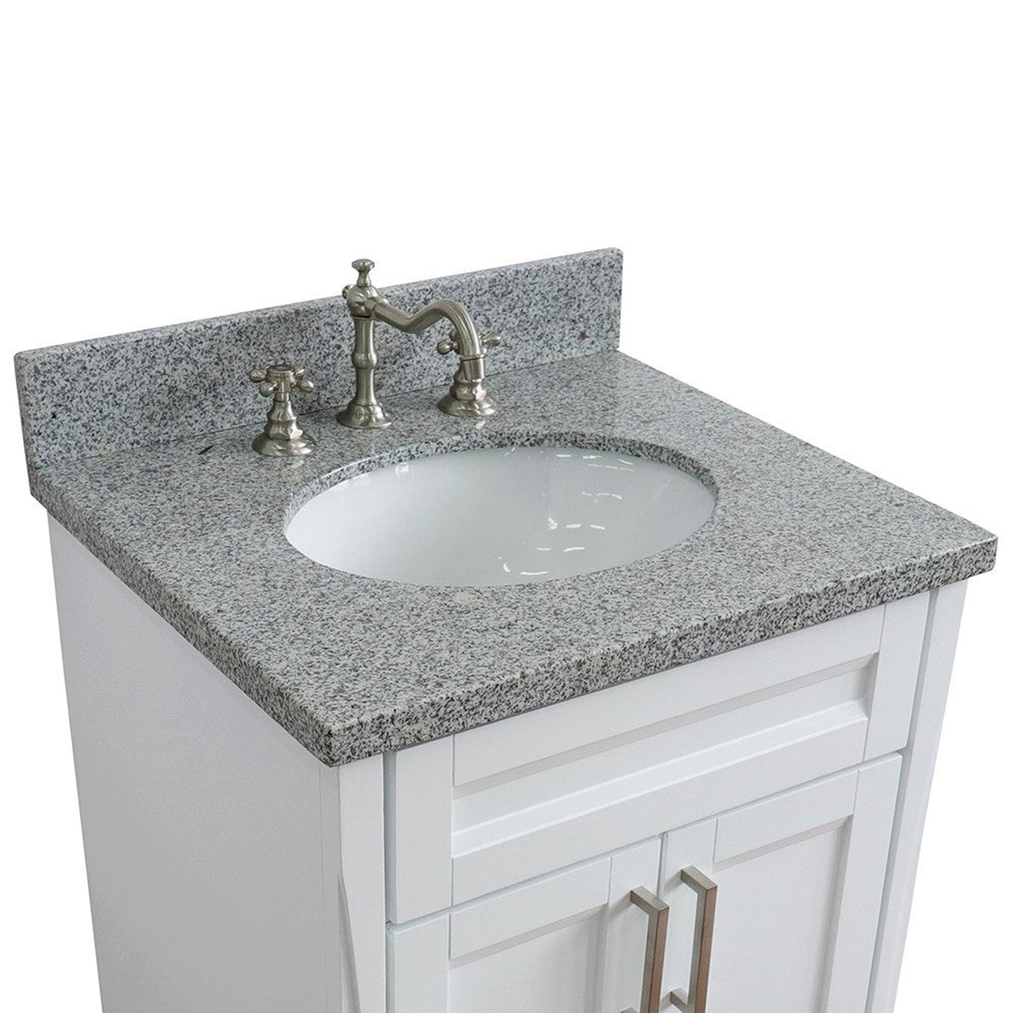 Bellaterra Home Terni 25" 2-Door 1-Drawer White Freestanding Vanity Set With Ceramic Undermount Oval Sink and Gray Granite Top