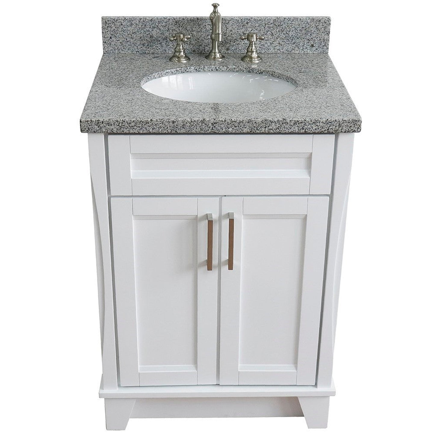 Bellaterra Home Terni 25" 2-Door 1-Drawer White Freestanding Vanity Set With Ceramic Undermount Oval Sink and Gray Granite Top