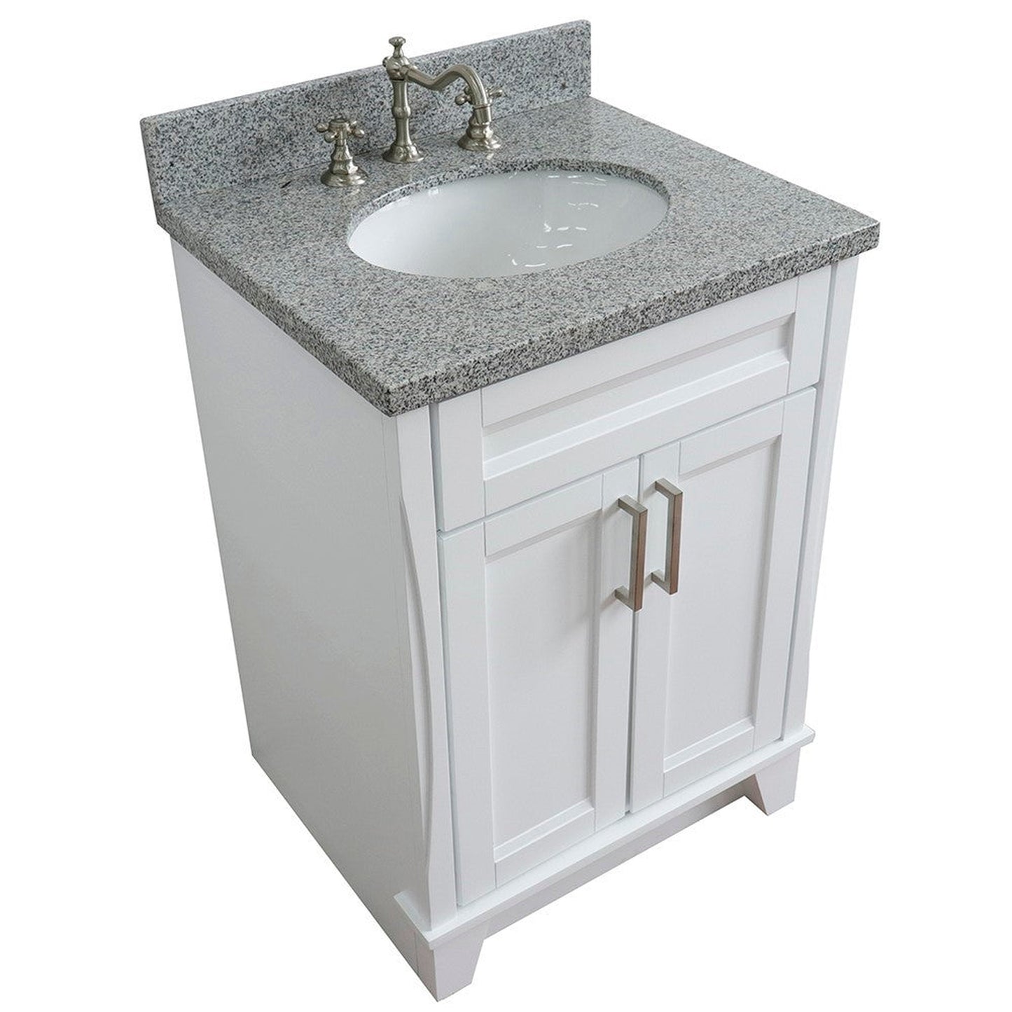 Bellaterra Home Terni 25" 2-Door 1-Drawer White Freestanding Vanity Set With Ceramic Undermount Oval Sink and Gray Granite Top