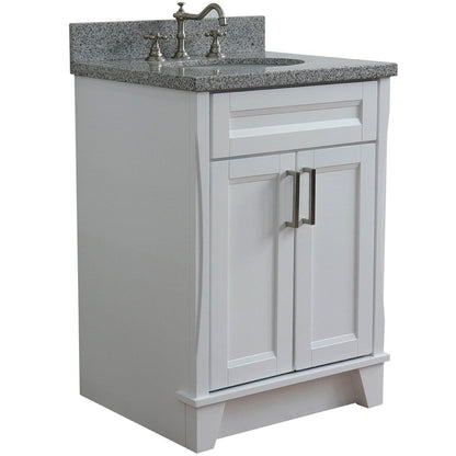 Bellaterra Home Terni 25" 2-Door 1-Drawer White Freestanding Vanity Set With Ceramic Undermount Oval Sink and Gray Granite Top