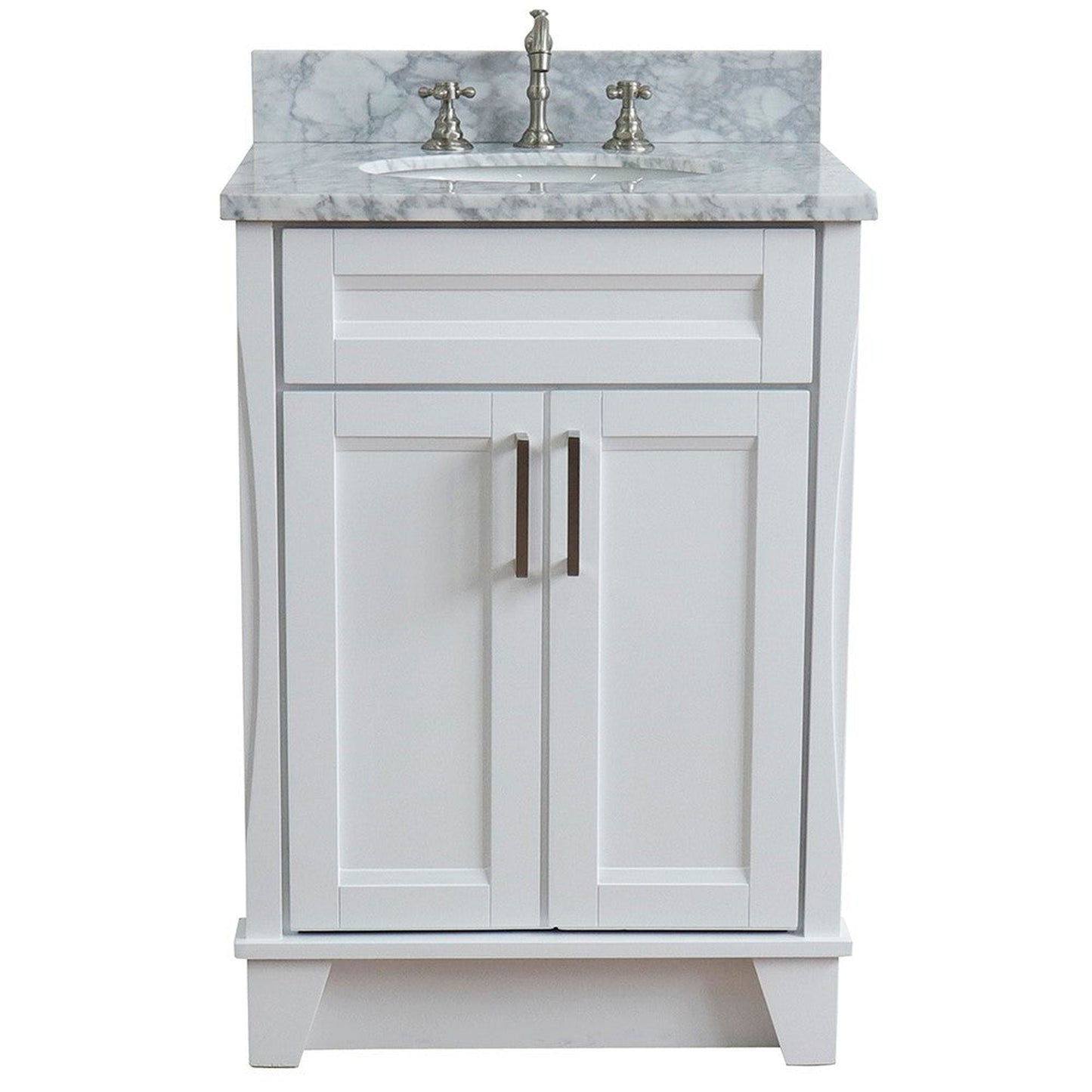 Bellaterra Home Terni 25" 2-Door 1-Drawer White Freestanding Vanity Set With Ceramic Undermount Oval Sink and White Carrara Marble Top