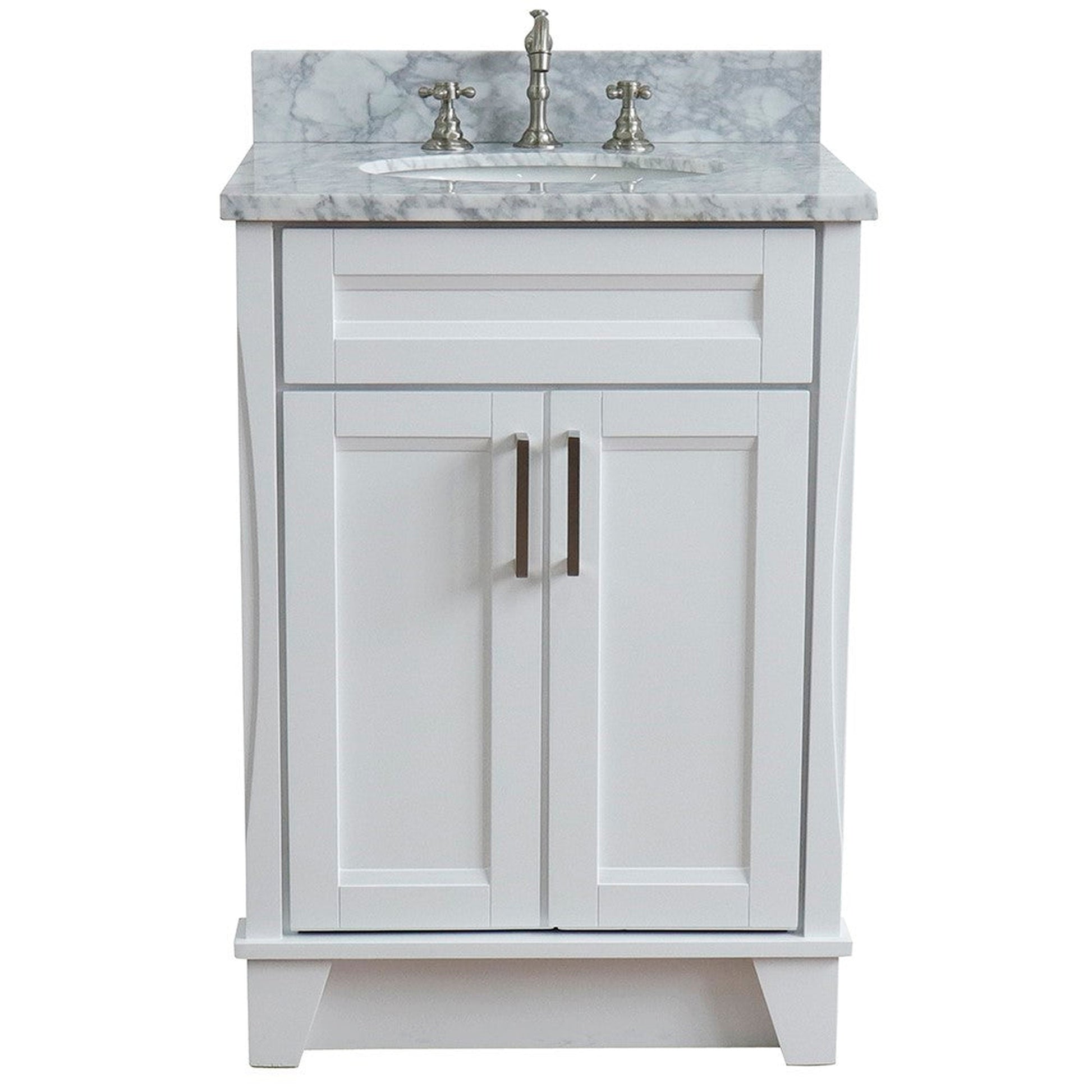 Bellaterra Home Terni 25" 2-Door 1-Drawer White Freestanding Vanity Set With Ceramic Undermount Oval Sink and White Carrara Marble Top