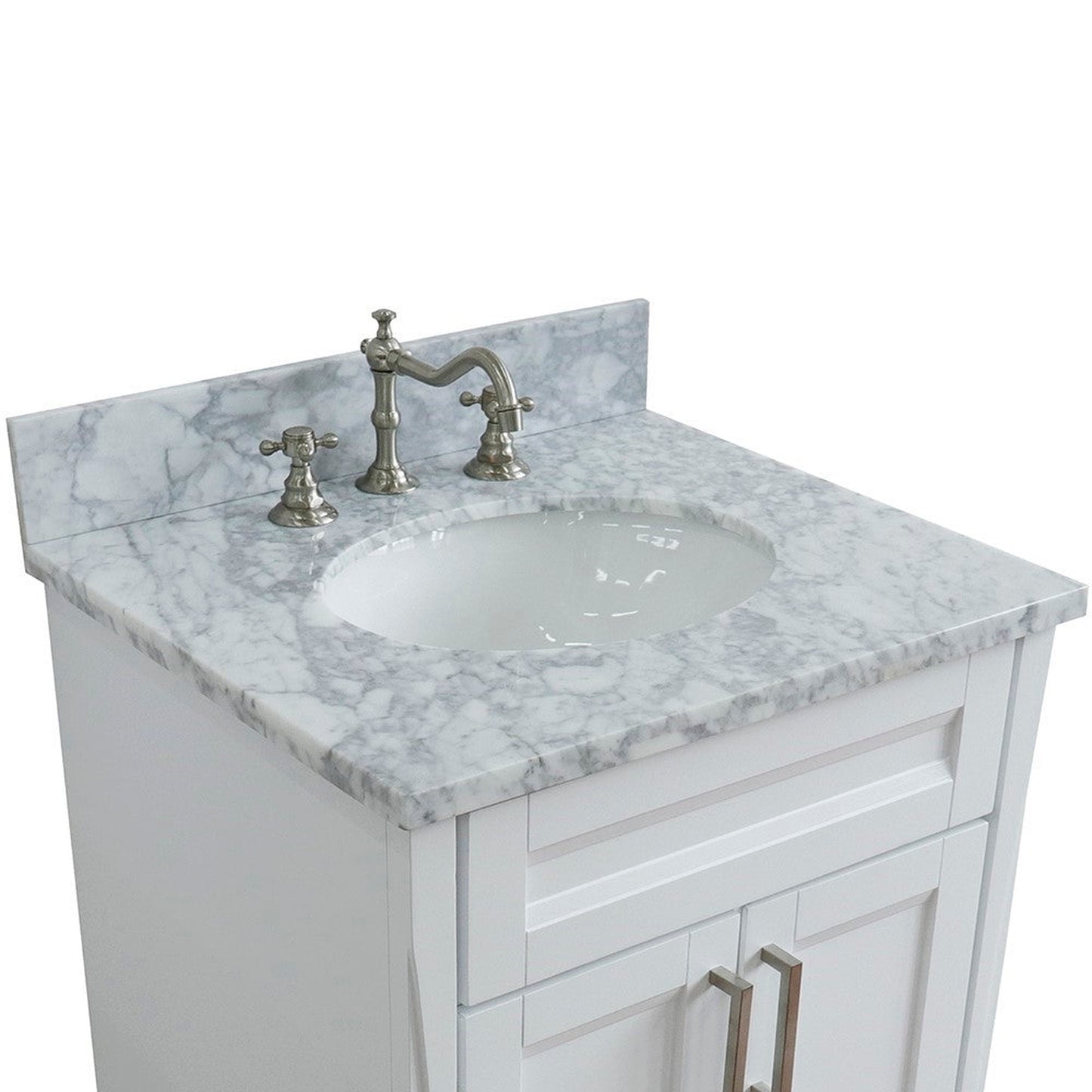 Bellaterra Home Terni 25" 2-Door 1-Drawer White Freestanding Vanity Set With Ceramic Undermount Oval Sink and White Carrara Marble Top