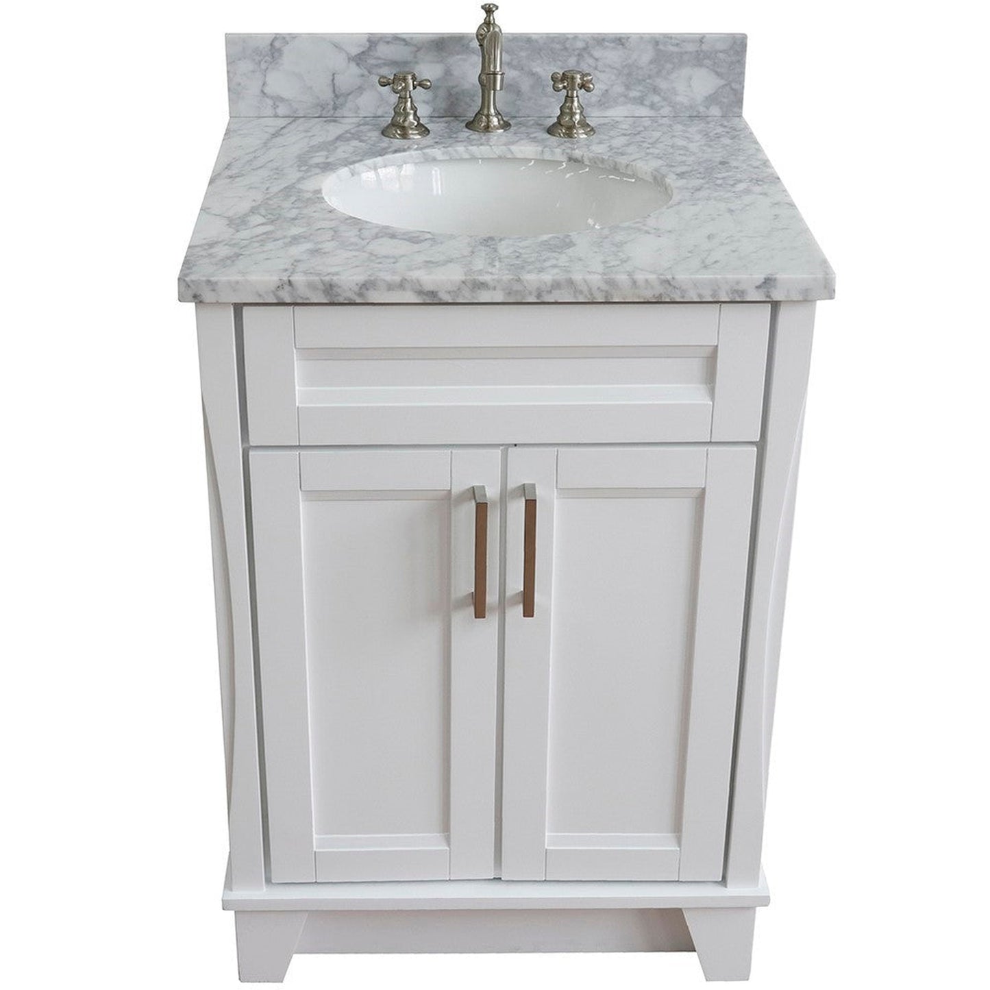 Bellaterra Home Terni 25" 2-Door 1-Drawer White Freestanding Vanity Set With Ceramic Undermount Oval Sink and White Carrara Marble Top