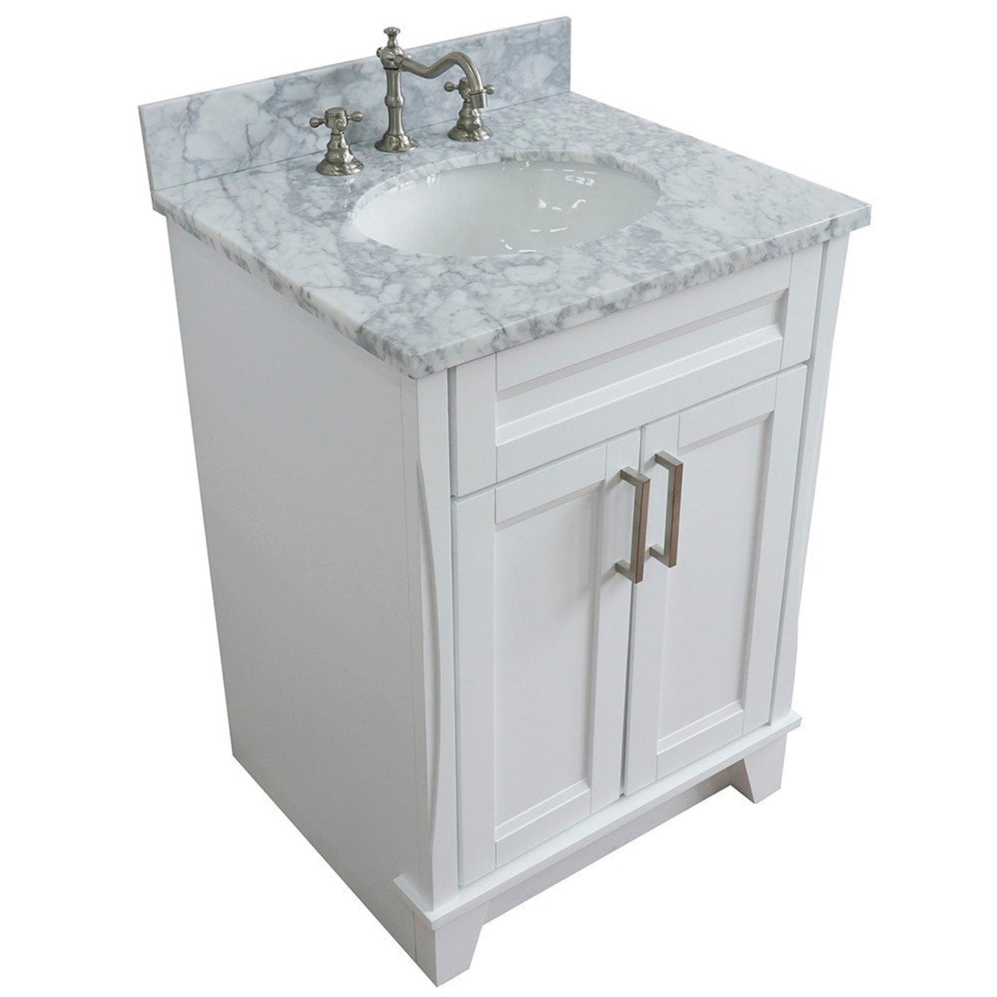 Bellaterra Home Terni 25" 2-Door 1-Drawer White Freestanding Vanity Set With Ceramic Undermount Oval Sink and White Carrara Marble Top