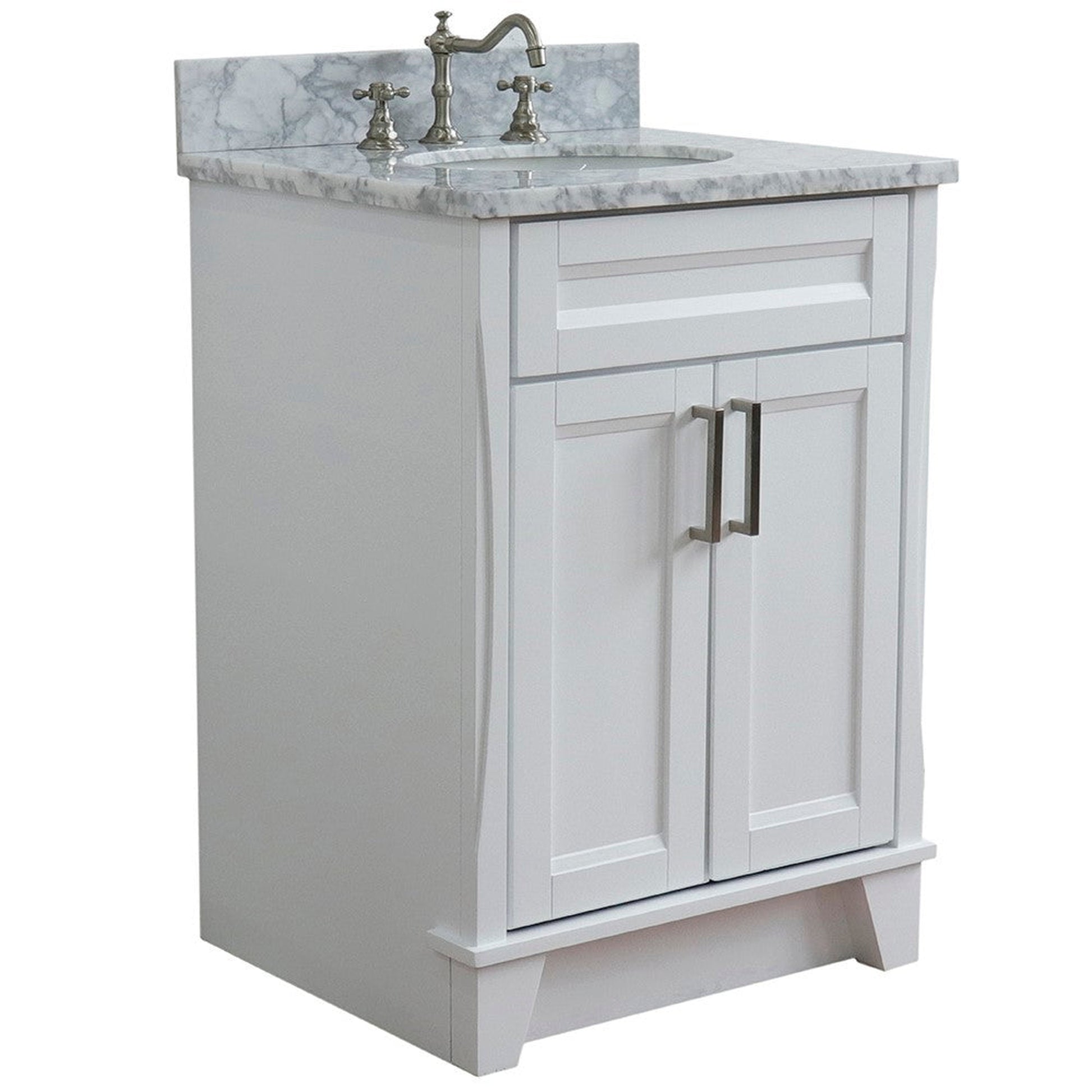 Bellaterra Home Terni 25" 2-Door 1-Drawer White Freestanding Vanity Set With Ceramic Undermount Oval Sink and White Carrara Marble Top