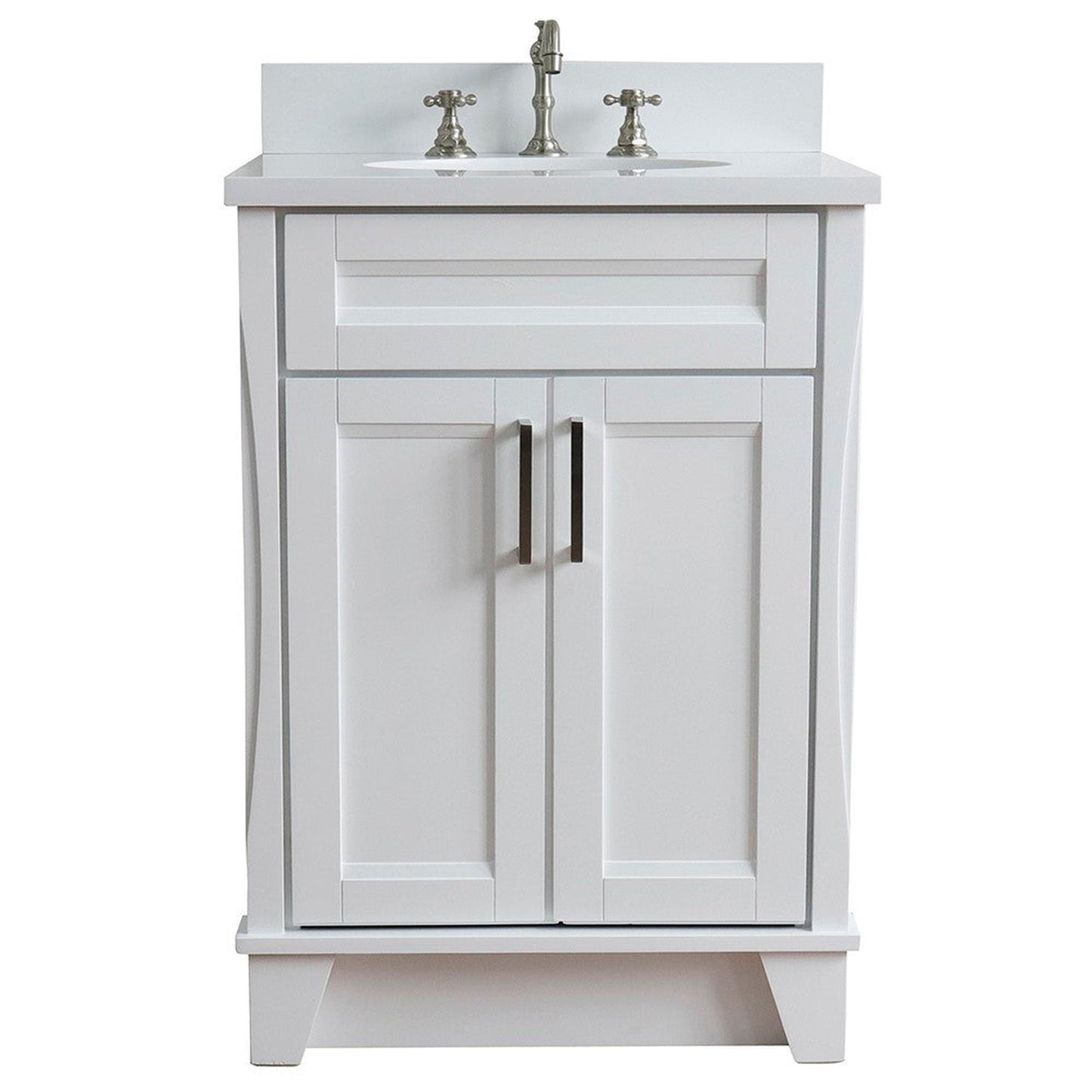 Bellaterra Home Terni 25" 2-Door 1-Drawer White Freestanding Vanity Set With Ceramic Undermount Oval Sink and White Quartz Top