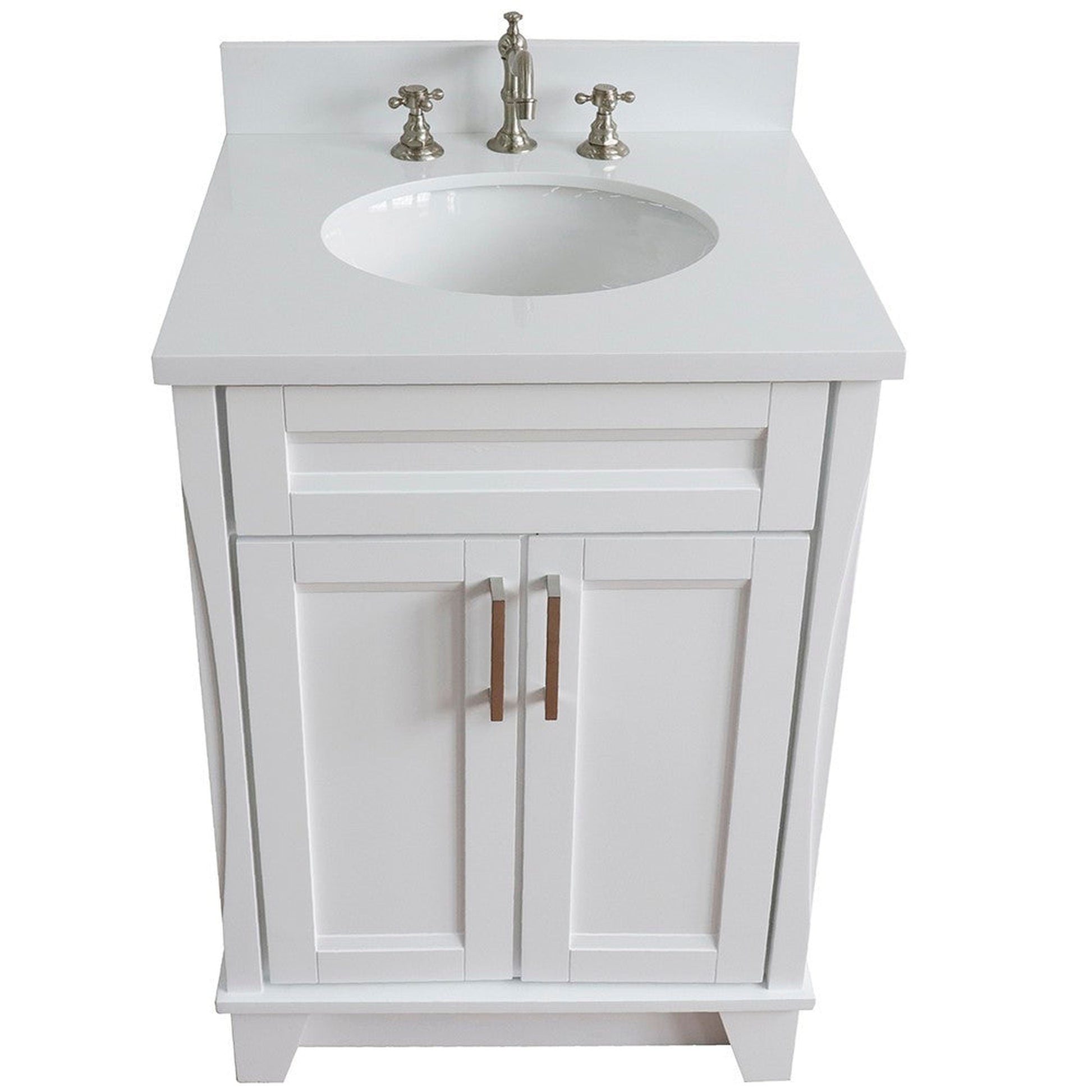 Bellaterra Home Terni 25" 2-Door 1-Drawer White Freestanding Vanity Set With Ceramic Undermount Oval Sink and White Quartz Top