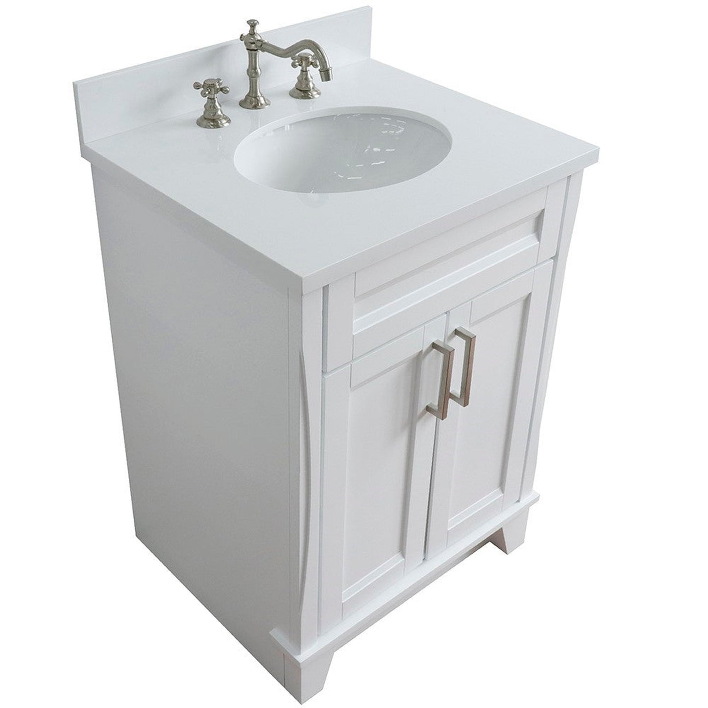 Bellaterra Home Terni 25" 2-Door 1-Drawer White Freestanding Vanity Set With Ceramic Undermount Oval Sink and White Quartz Top