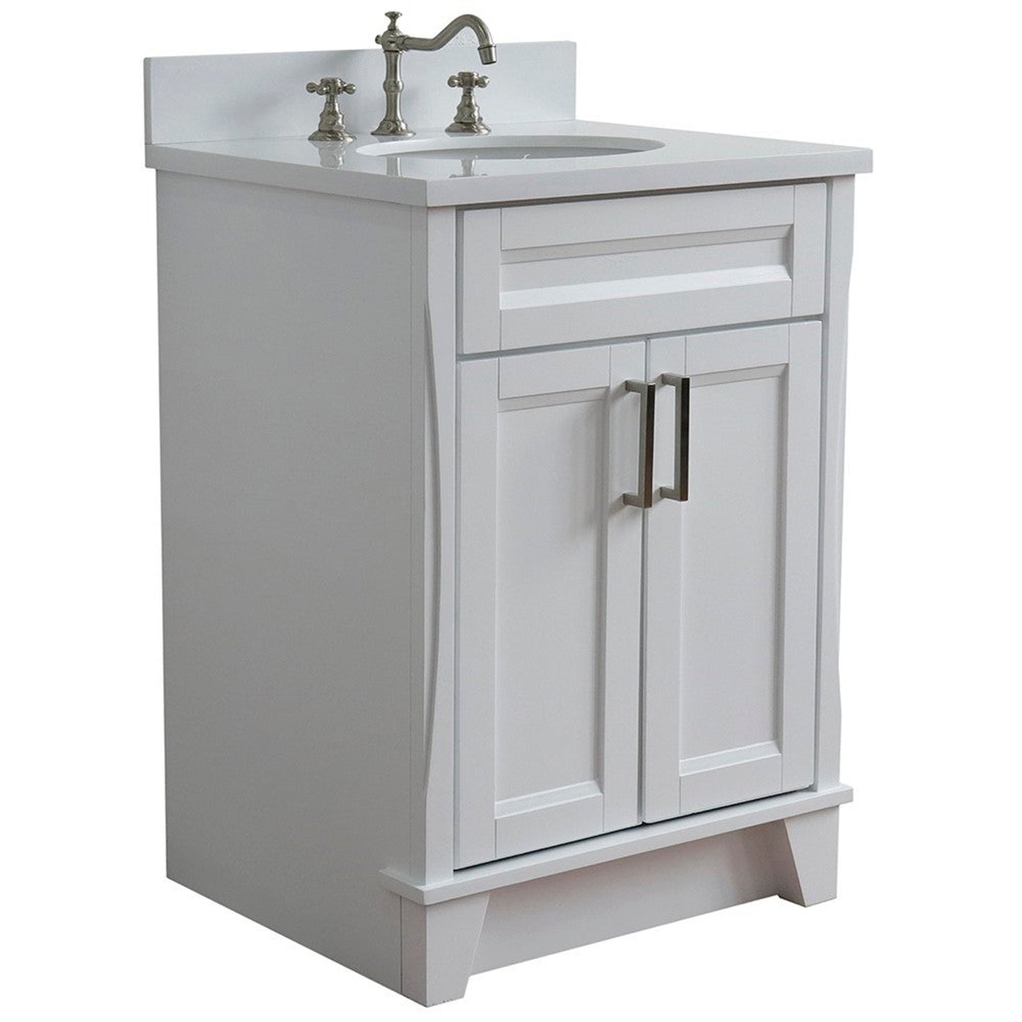 Bellaterra Home Terni 25" 2-Door 1-Drawer White Freestanding Vanity Set With Ceramic Undermount Oval Sink and White Quartz Top