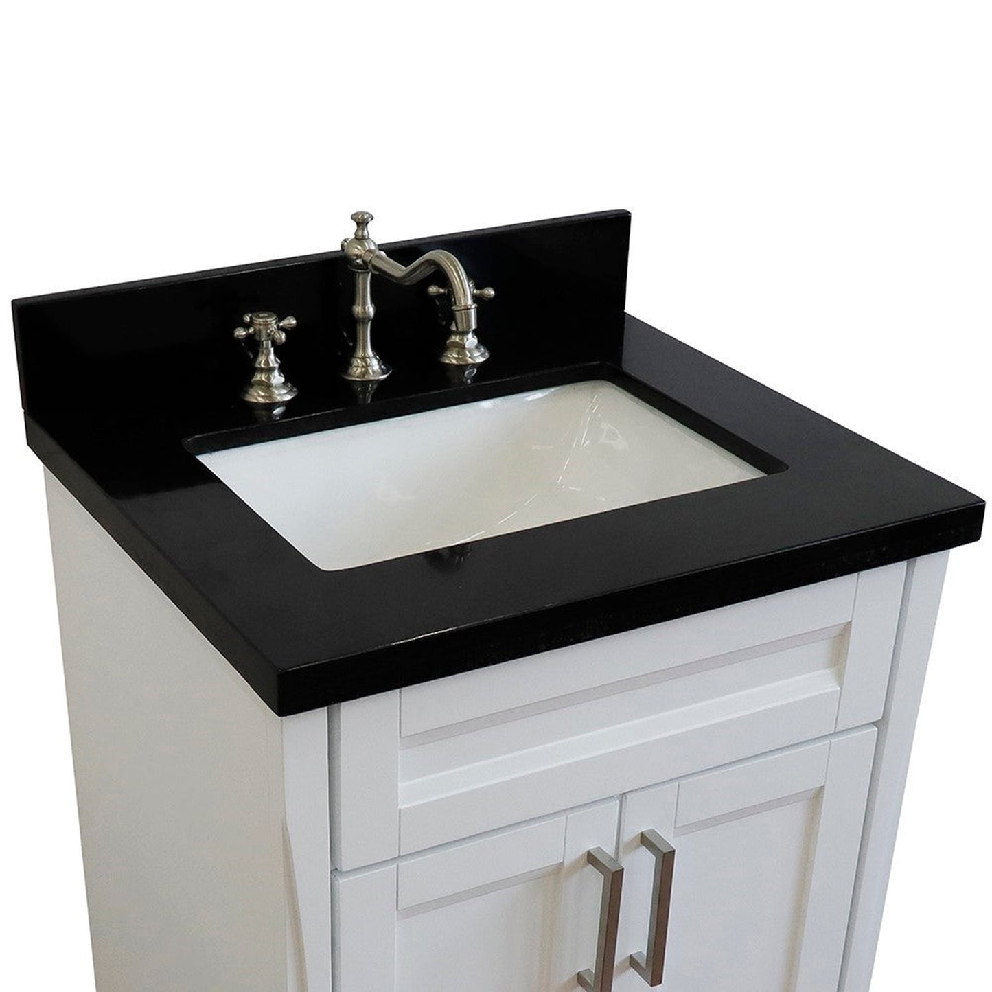 Bellaterra Home Terni 25" 2-Door 1-Drawer White Freestanding Vanity Set With Ceramic Undermount Rectangular Sink and Black Galaxy Granite Top