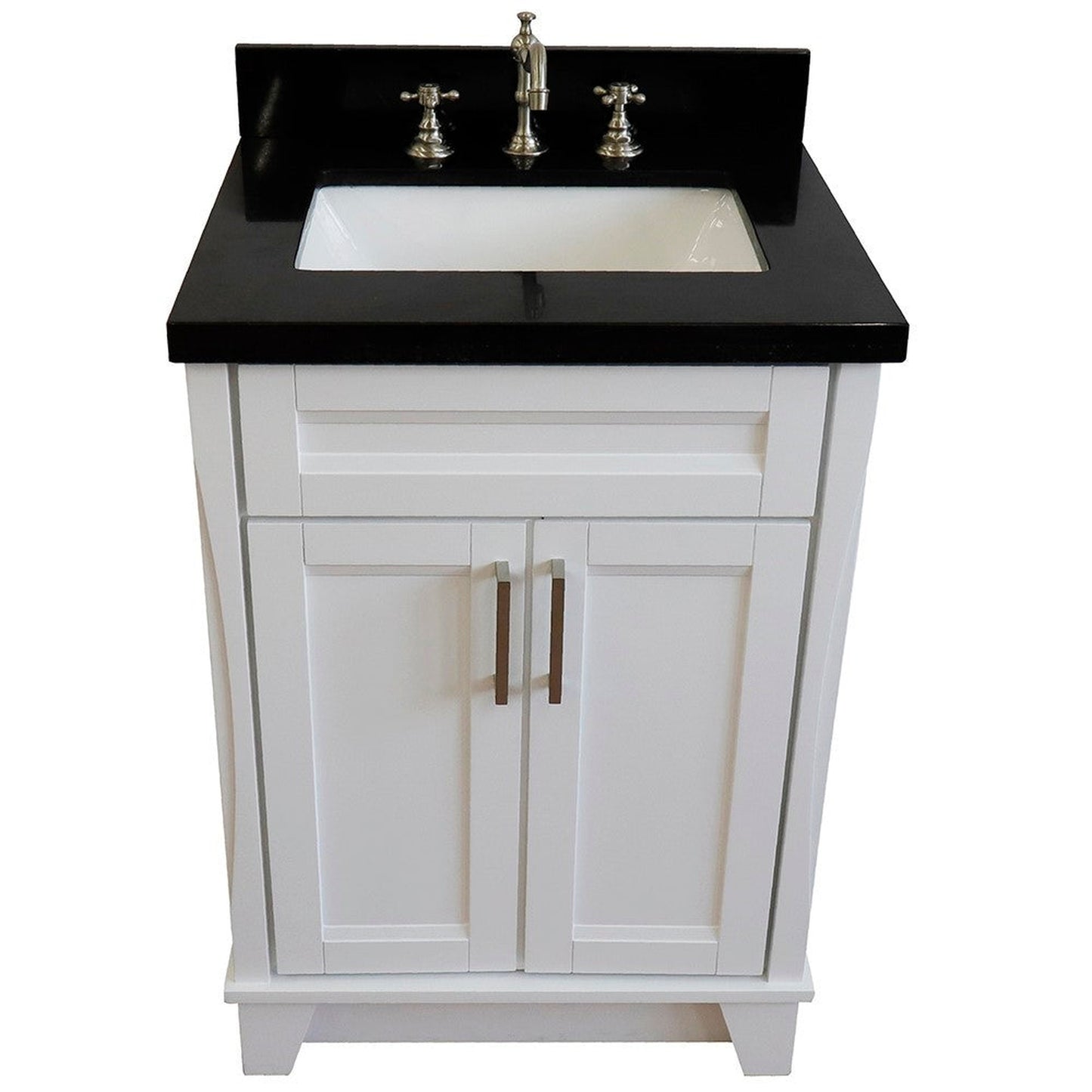 Bellaterra Home Terni 25" 2-Door 1-Drawer White Freestanding Vanity Set With Ceramic Undermount Rectangular Sink and Black Galaxy Granite Top