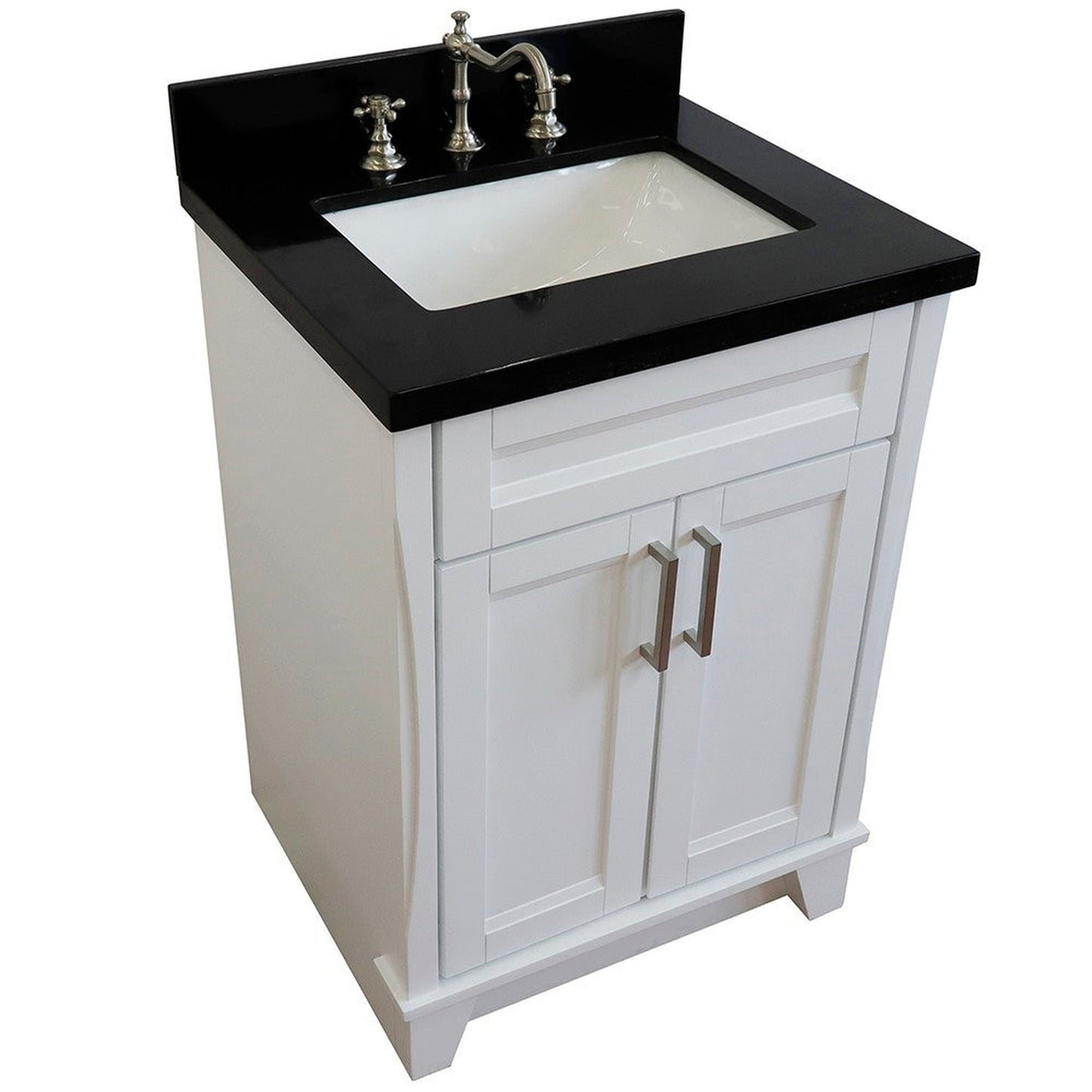 Bellaterra Home Terni 25" 2-Door 1-Drawer White Freestanding Vanity Set With Ceramic Undermount Rectangular Sink and Black Galaxy Granite Top