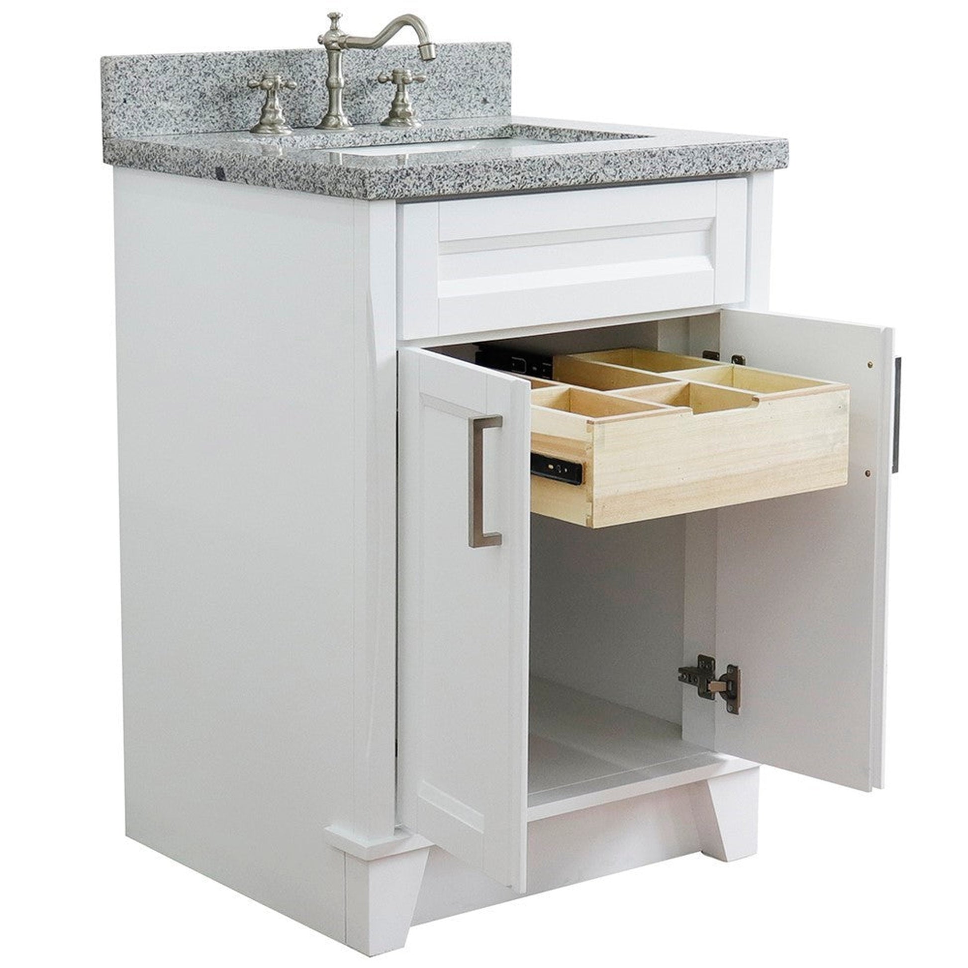 Bellaterra Home Terni 25" 2-Door 1-Drawer White Freestanding Vanity Set With Ceramic Undermount Rectangular Sink and Gray Granite Top