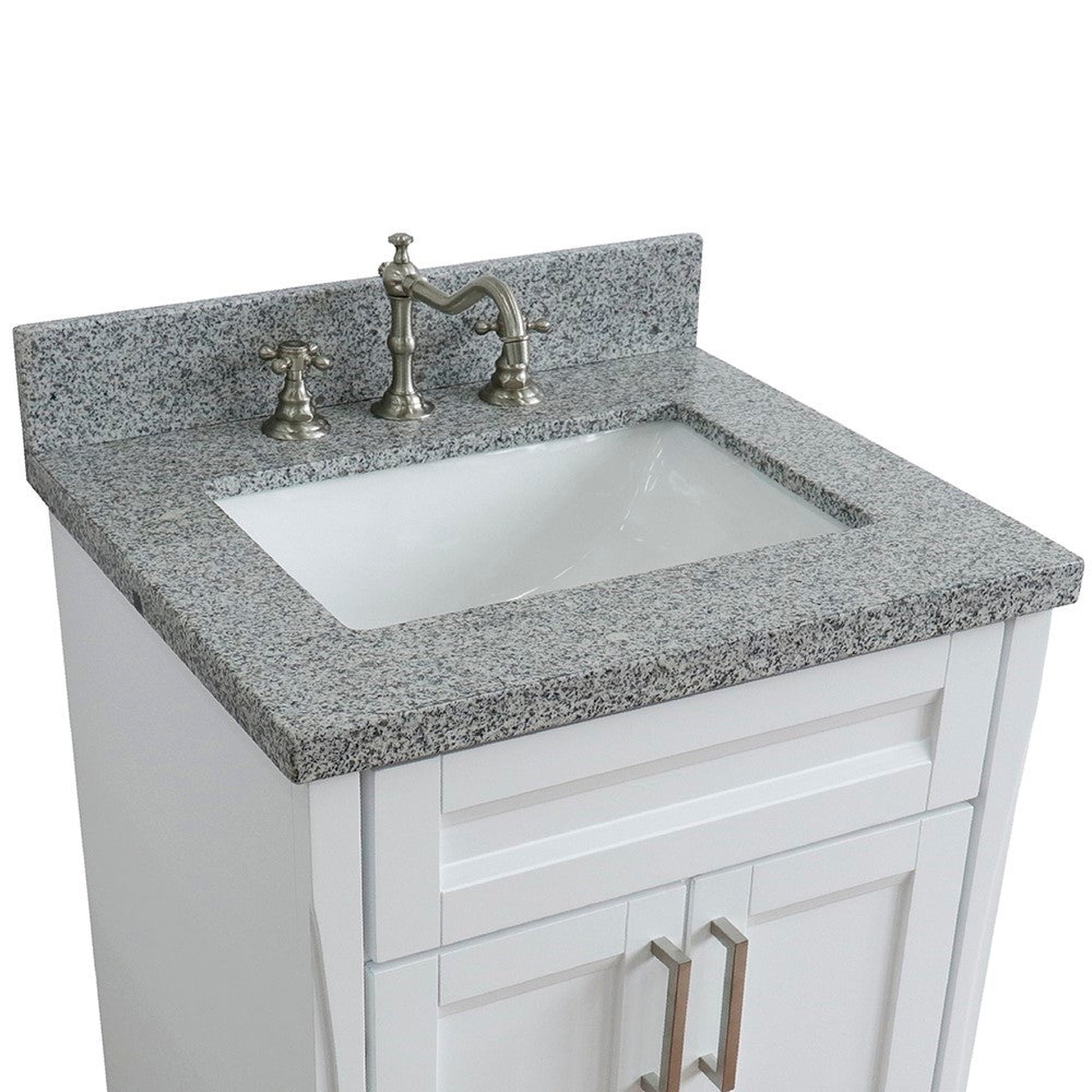 Bellaterra Home Terni 25" 2-Door 1-Drawer White Freestanding Vanity Set With Ceramic Undermount Rectangular Sink and Gray Granite Top