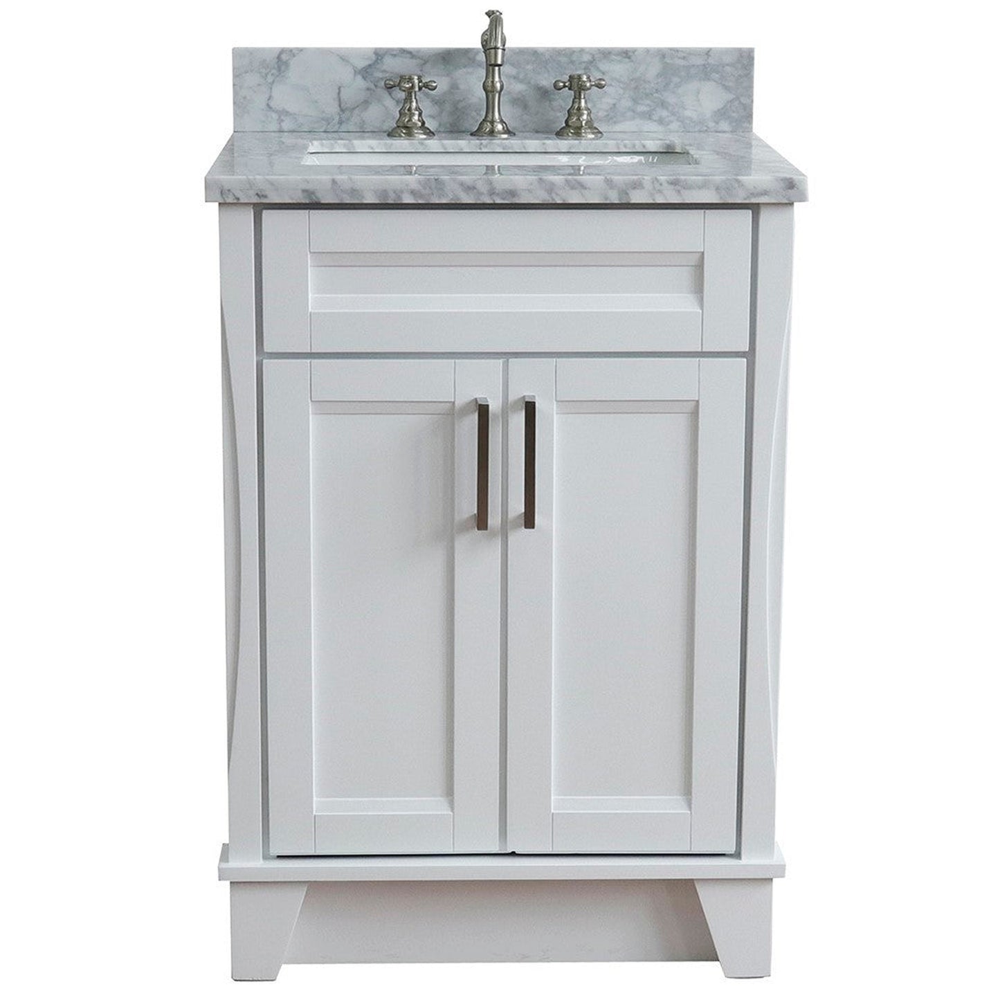 Bellaterra Home Terni 25" 2-Door 1-Drawer White Freestanding Vanity Set With Ceramic Undermount Rectangular Sink and White Carrara Marble Top