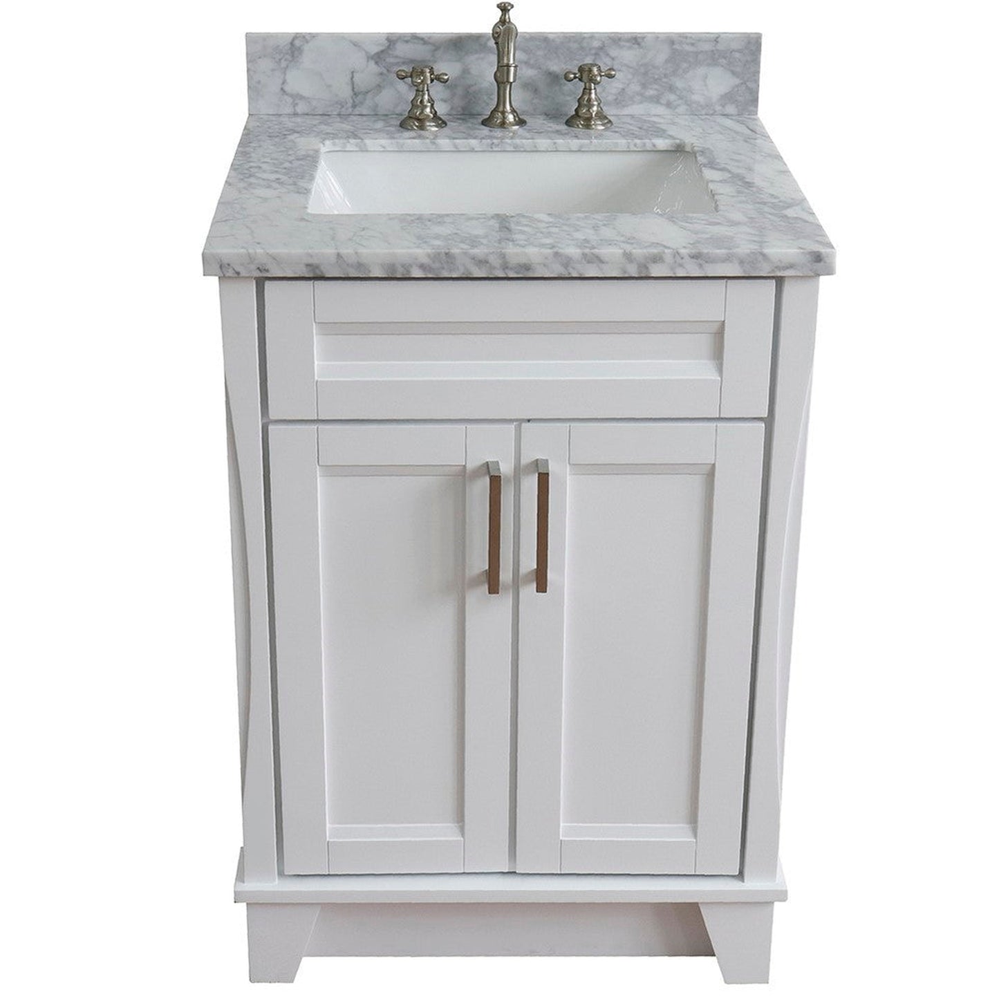 Bellaterra Home Terni 25" 2-Door 1-Drawer White Freestanding Vanity Set With Ceramic Undermount Rectangular Sink and White Carrara Marble Top