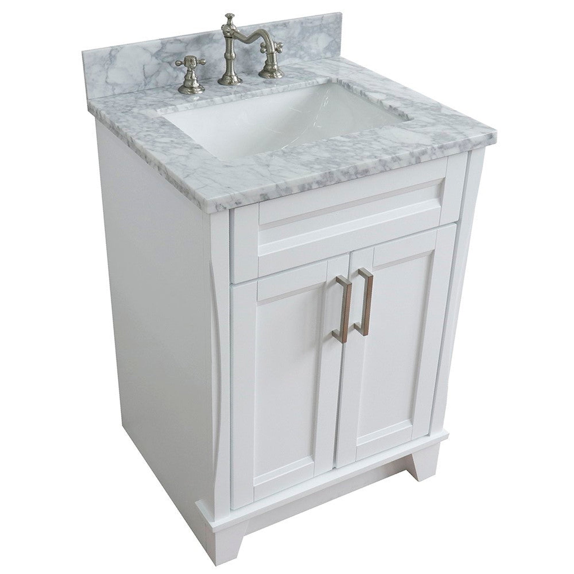 Bellaterra Home Terni 25" 2-Door 1-Drawer White Freestanding Vanity Set With Ceramic Undermount Rectangular Sink and White Carrara Marble Top