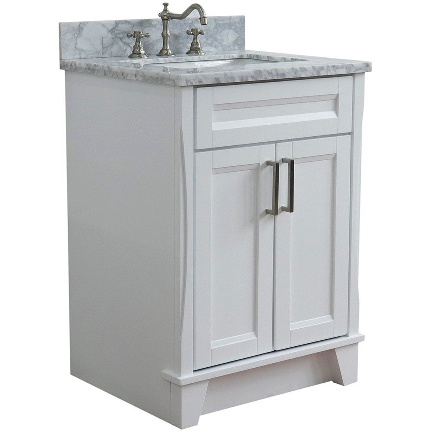 Bellaterra Home Terni 25" 2-Door 1-Drawer White Freestanding Vanity Set With Ceramic Undermount Rectangular Sink and White Carrara Marble Top