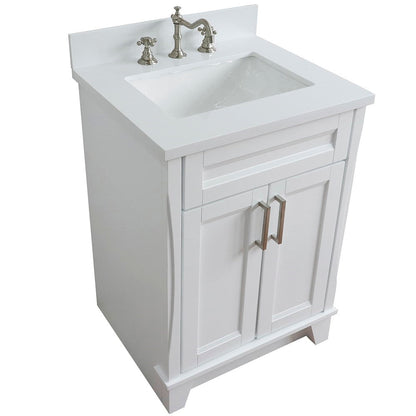 Bellaterra Home Terni 25" 2-Door 1-Drawer White Freestanding Vanity Set With Ceramic Undermount Rectangular Sink and White Quartz Top