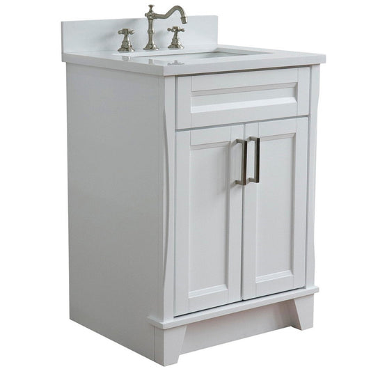 Bellaterra Home Terni 25" 2-Door 1-Drawer White Freestanding Vanity Set With Ceramic Undermount Rectangular Sink and White Quartz Top