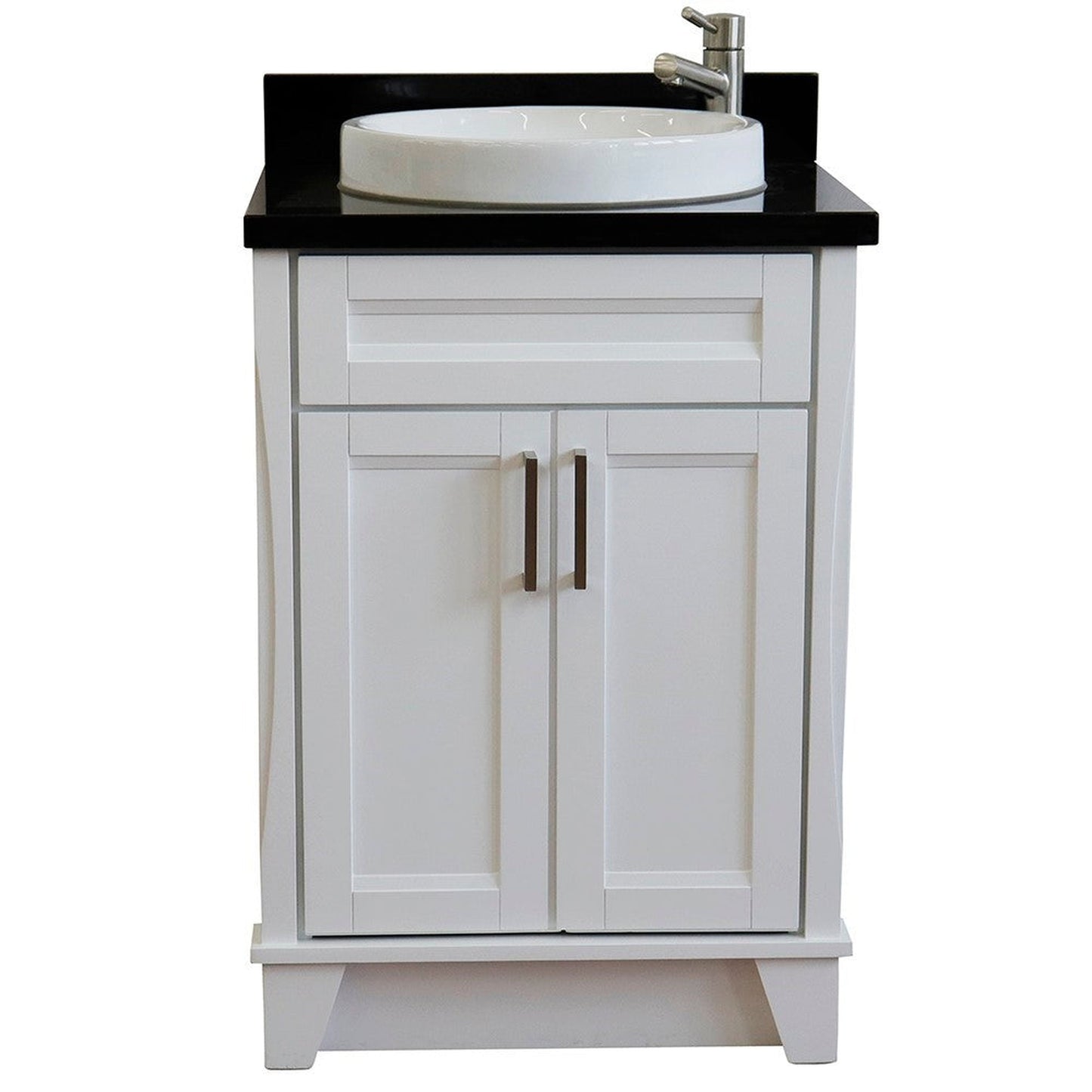 Bellaterra Home Terni 25" 2-Door 1-Drawer White Freestanding Vanity Set With Ceramic Vessel Sink and Black Galaxy Granite Top