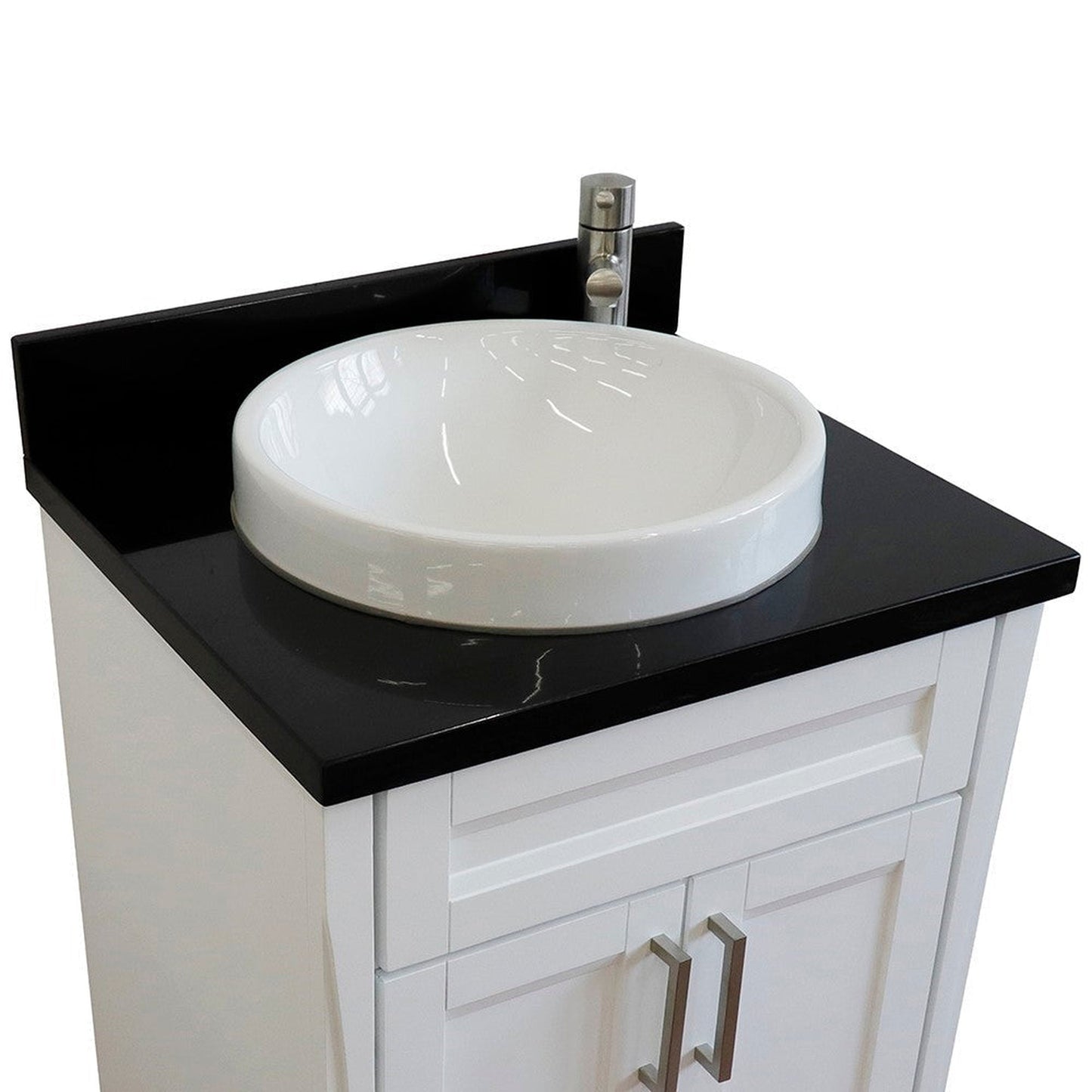 Bellaterra Home Terni 25" 2-Door 1-Drawer White Freestanding Vanity Set With Ceramic Vessel Sink and Black Galaxy Granite Top