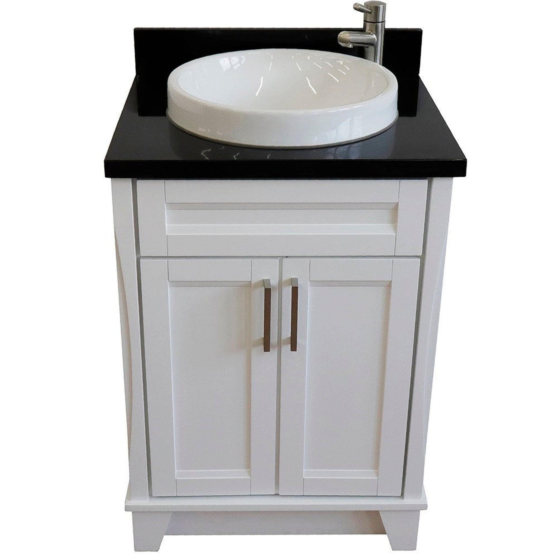 Bellaterra Home Terni 25" 2-Door 1-Drawer White Freestanding Vanity Set With Ceramic Vessel Sink and Black Galaxy Granite Top